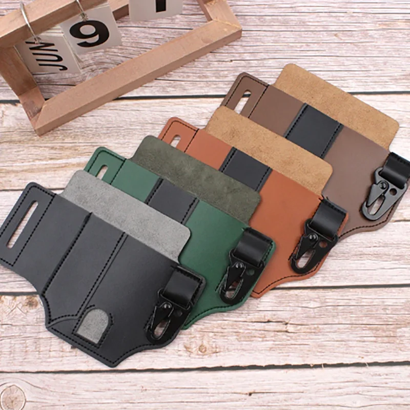 PU Leather EDC Tactical Waist Belt Storage Bag Multifunction Knife Flashlight Tool Holster Outdoor Camping Accessories
