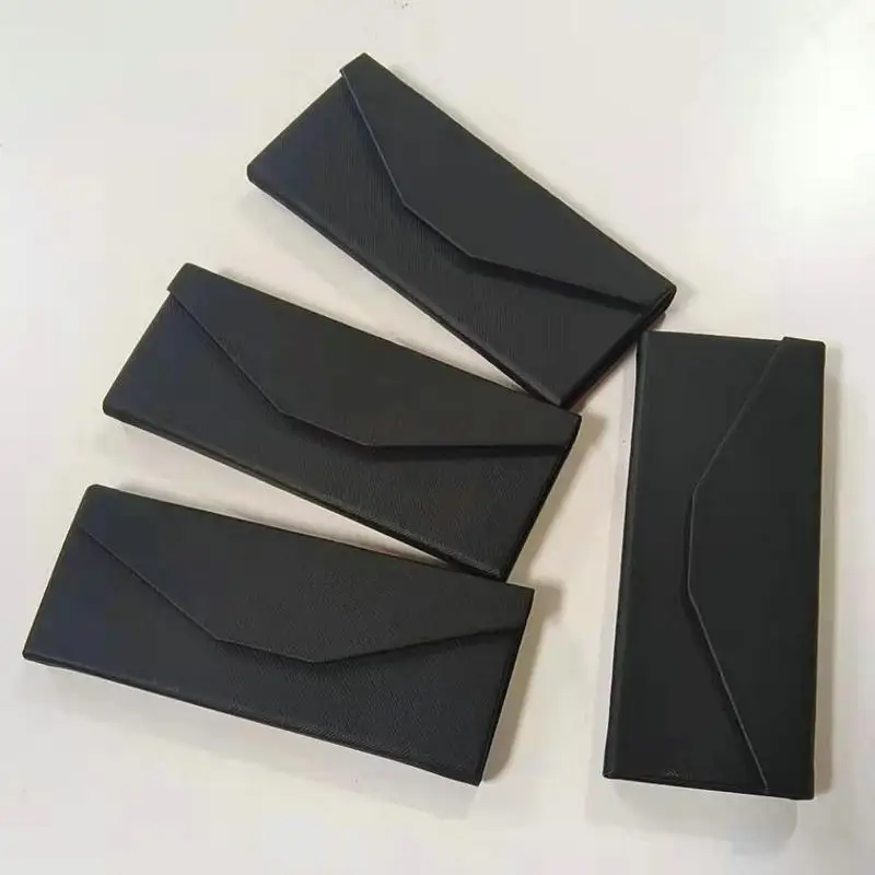 New high-end retro business handmade glasses case PU leather compression triangle foldable glasses case wholesale custom