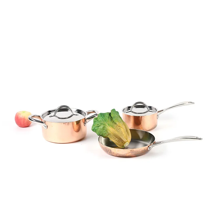 3pcs Non Stick copper triply Cooking Sets Cookware Sets Kitchenware Sets with Glass Cover