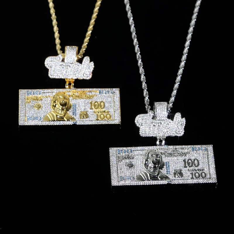 Time Is Money Dollar Pendant Necklace Iced Out Bling Cubic Zirconia Charm Men Women Fashion Hip Hop Jewelry