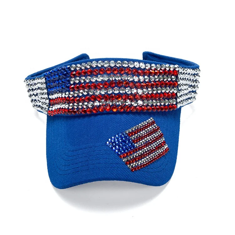 Rhinestone Sparkle Sun Hats Adjustable USA Women Bling Visors Hat