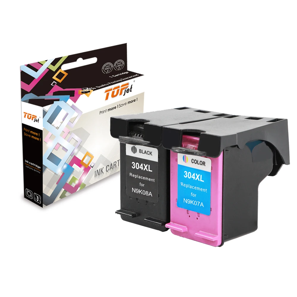 Topjet 304XL 304 XL Remanufactured Premium Color Black Ink Cartridge for HP304XL HP304 for HP Deskjet 2620 3720 Inkjet Printer
