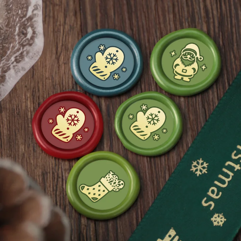 New Year Invitation Envelope Gift Wrap Scrapbooking Christmas Candle Crystal Ball Cake Bell 15mm Mini Brass Sealing Wax Stamp