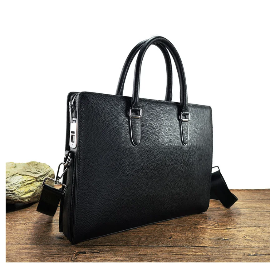 DF452 Customized Cow Leather  Business Men Document Bag Cheap Made in China