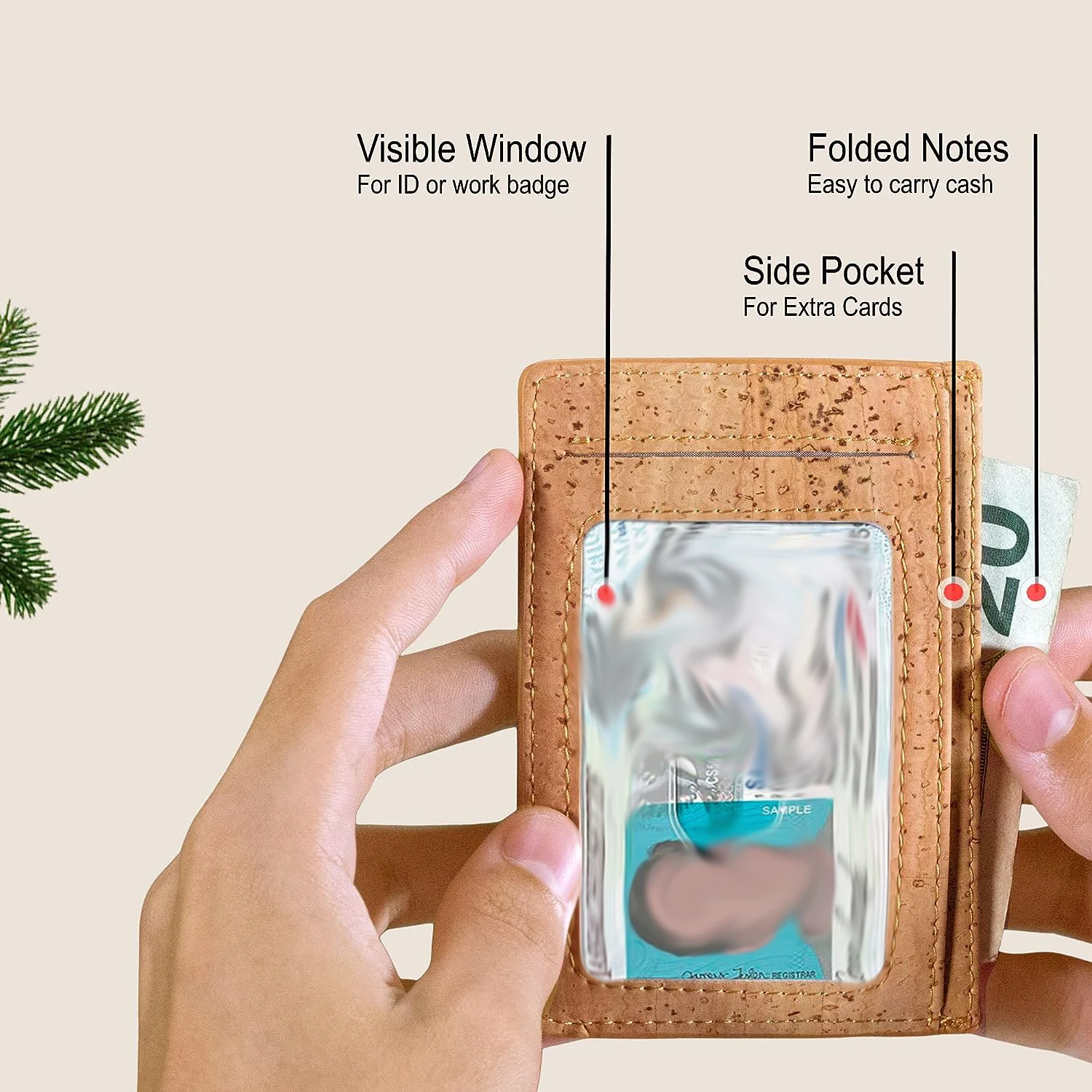 Eco Friendly Vegan Non Leather Cork Slim Wallet Minimalist Card Holder