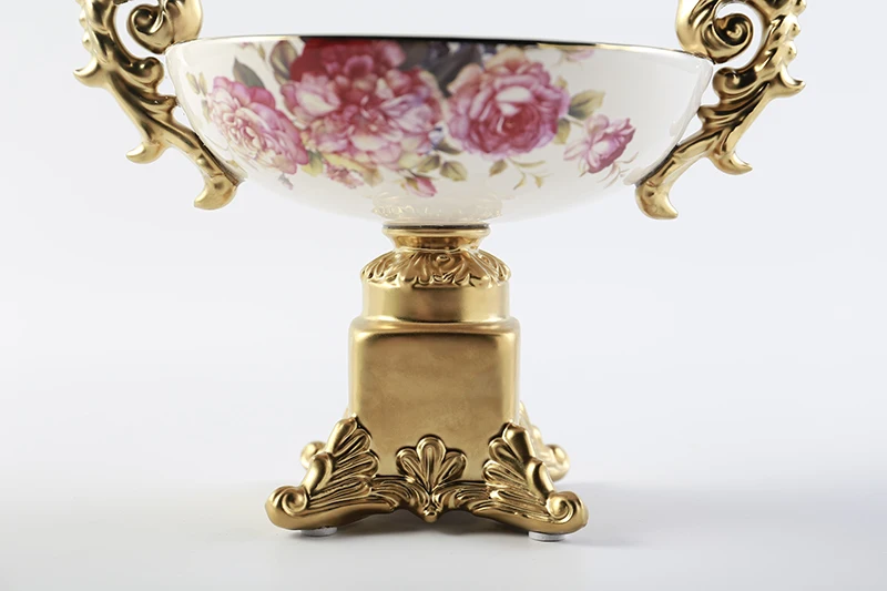 Luxury tableware with flowers and gold rim Bright glazed porcelain salad fruit ceramic bowl
