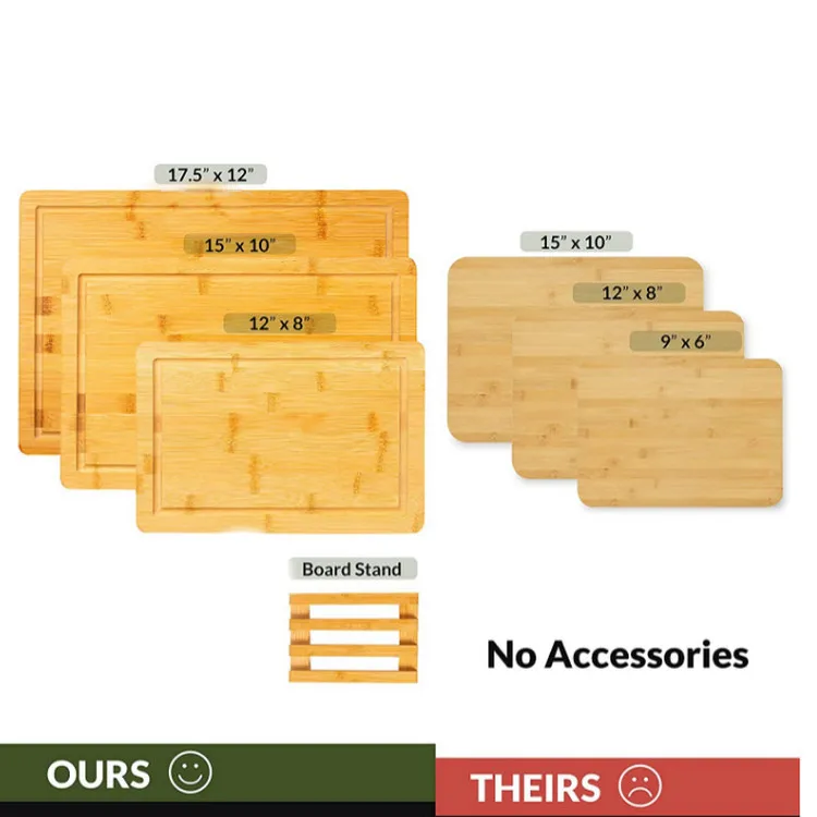 Factory Direct Set Of 3 Eco-friendly Large Bamboo Cutting Board Square Craft Cutting Board