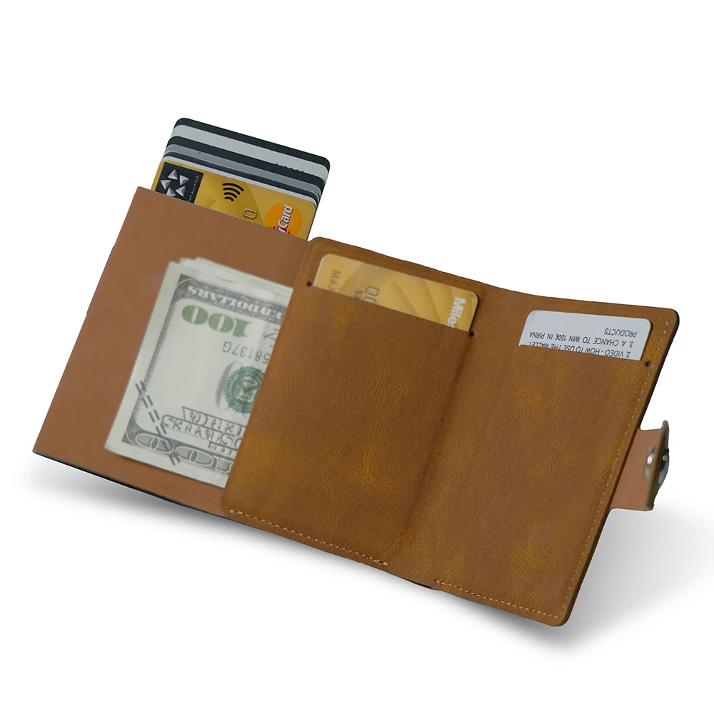 customize PU leather card holder pop up wallet for credit card holder aluminum wallet