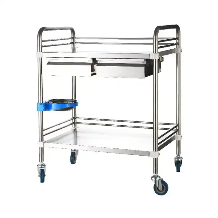 High Quality Mobile Hospital Medical 304 Stainless Steel Nursing Treatment Trolley Cart With 2 Drawers