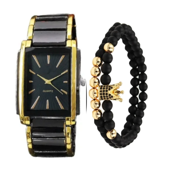 Fashion New Square Casual Wristwatch For Men Sports Personality Bracelet Set Quartz Watches Gift Set MW08