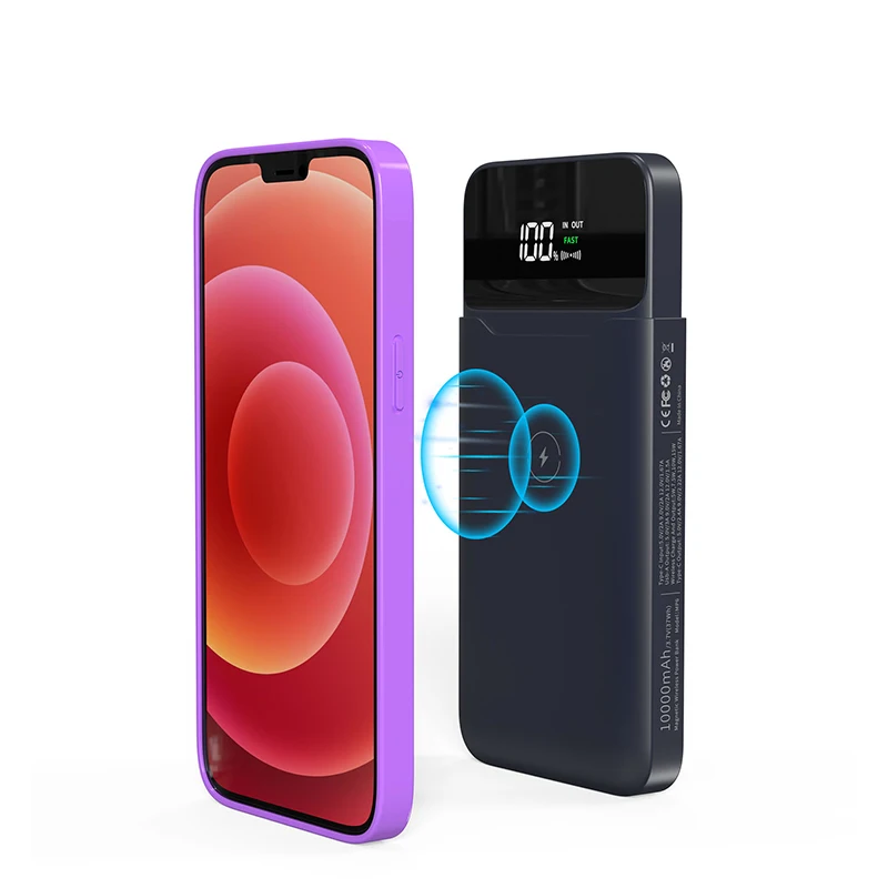 Fast Wireless Charge Power Bank Magnetic 10000 with Holder Led Display QI 15W Quick Charging External Backup battery For Magsafe