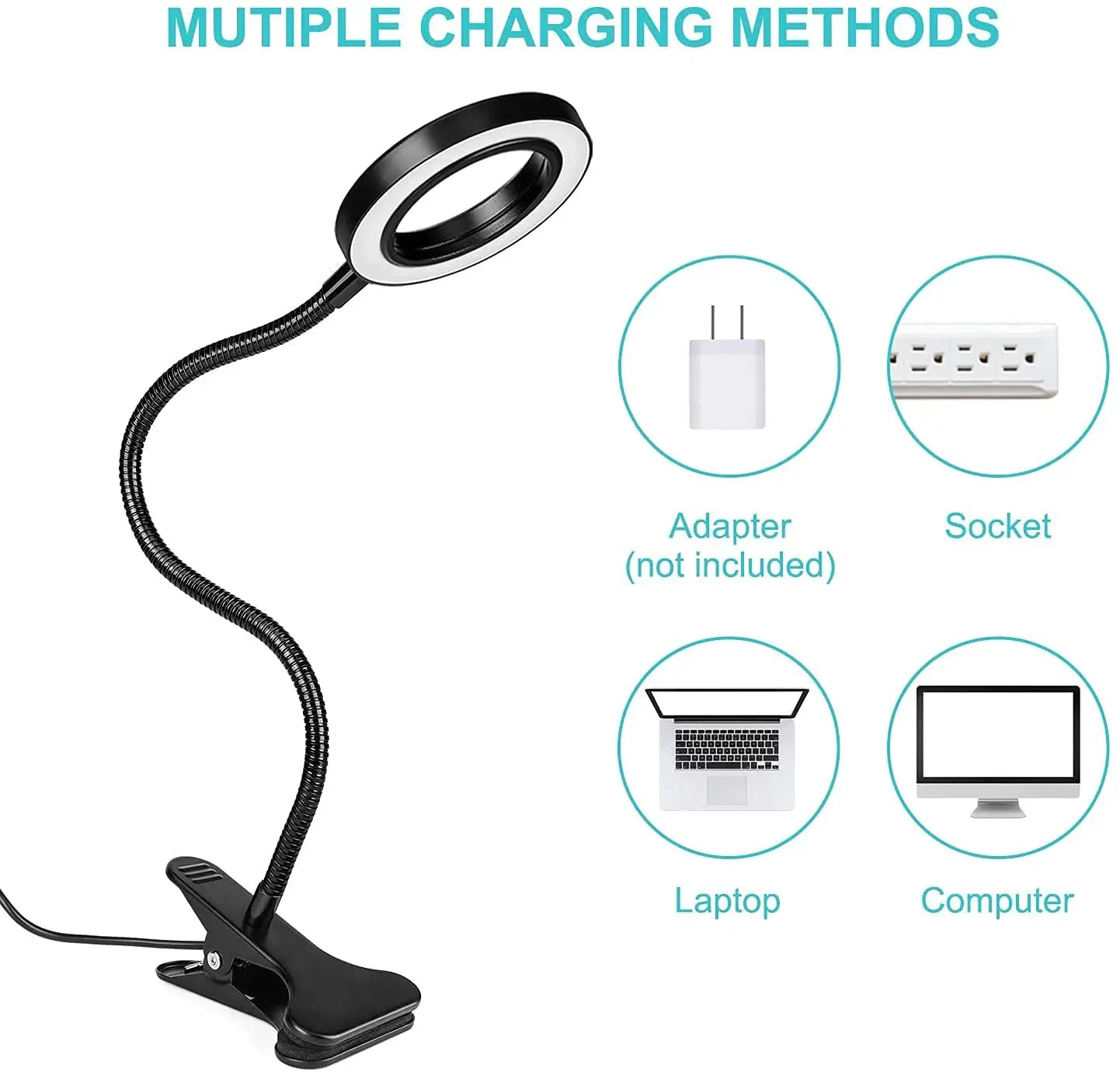 3 вида цветов теплый белый 120 мм лампа для чтения на шее с регулируемой яркостью Светодиодная Лампочка С