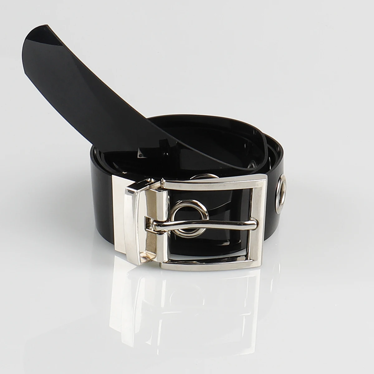 Women Grommet Plastic Belt with Chains Pin-Buckle Punk And Rocker Plastic Waist Belts With Gold Eyelet for Dress