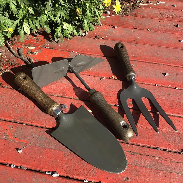 one99 3 Pieces Wooden Garden Tools Set Hand Trowel Hoe Fork