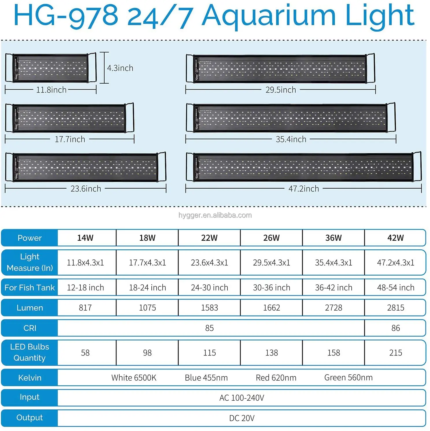 hygger 18W 24/7 Lighting Aquarium LED Light Sunrise-Daylight-Moonlight Mode and DIY Mode, Adjustable Timer Adjustable Brightness