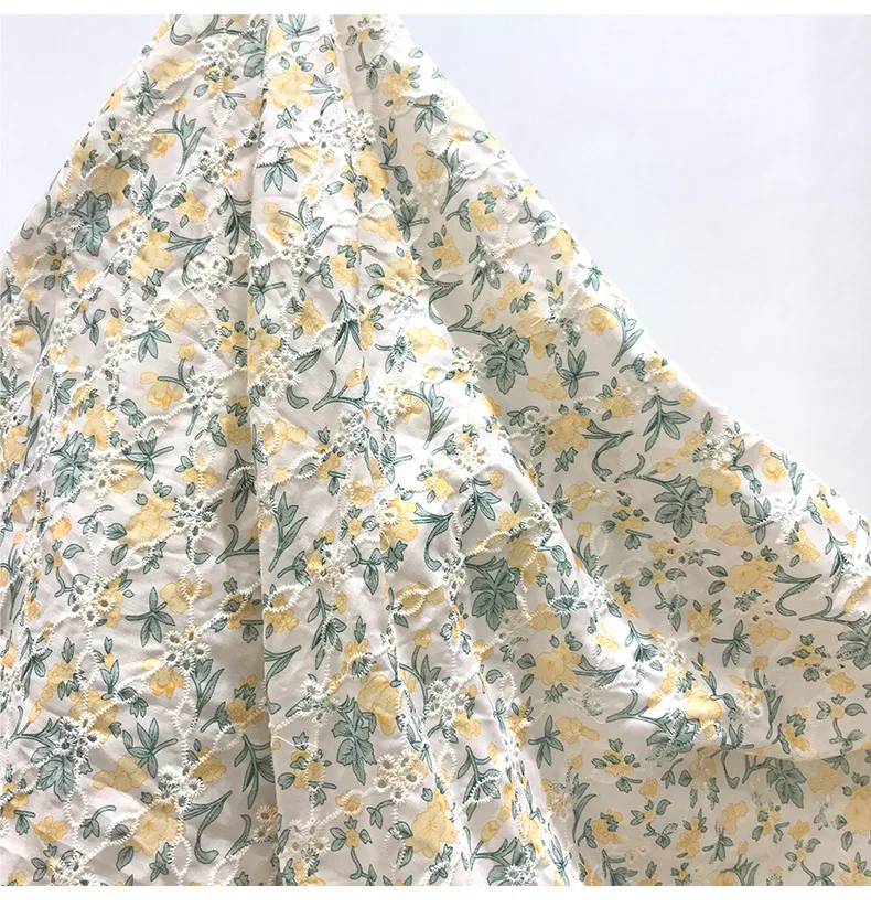 Elegant Design Cotton Lace Dresses Yellow floral Embroidered Textile Cotton Dry Lace Embroidery Cotton Swiss Voile Lace Fabric