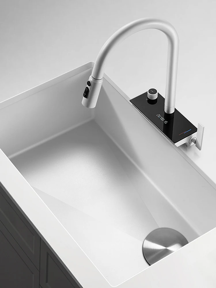 All-Copper Kitchen Faucet with Digital Display Flying Rain Waterfall Hot & Cold Pull Rotating Household Sink Kitchen Faucets