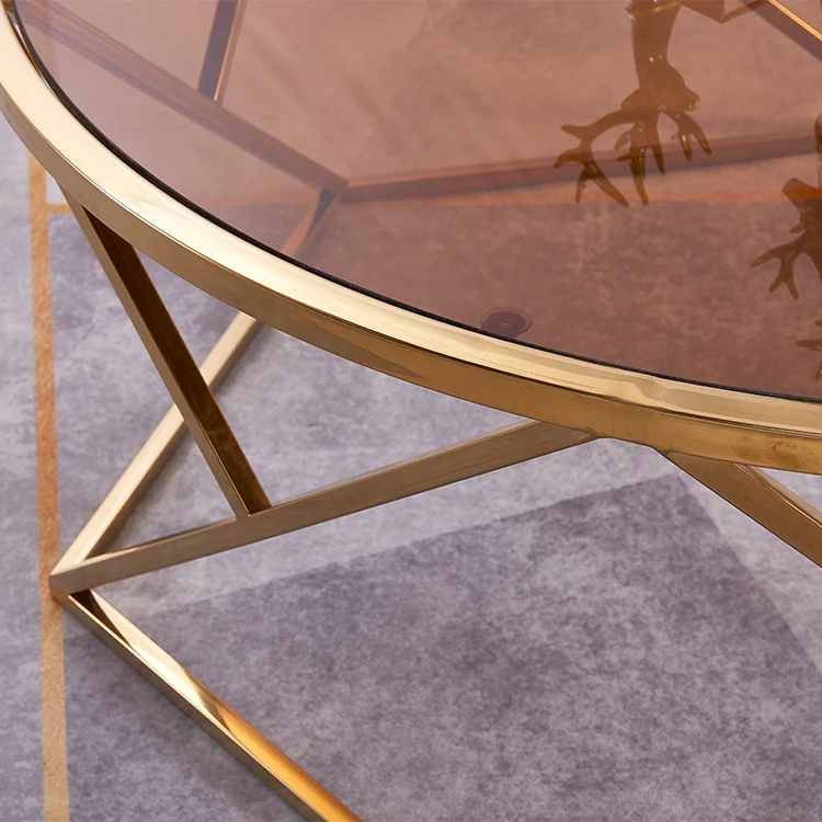 Modern Coffee Side Table Stainless Steel Tempered Glass Table Modern Accent Round Center Table