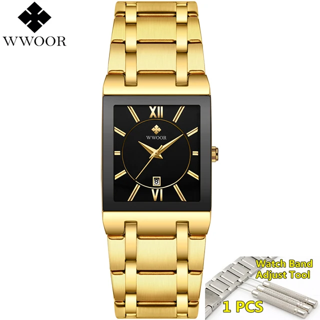 2019 Waterproof Golden Male Wristwatch Top Brand Luxury WWOOR Men Watches Gold Black Square Quartz watch men