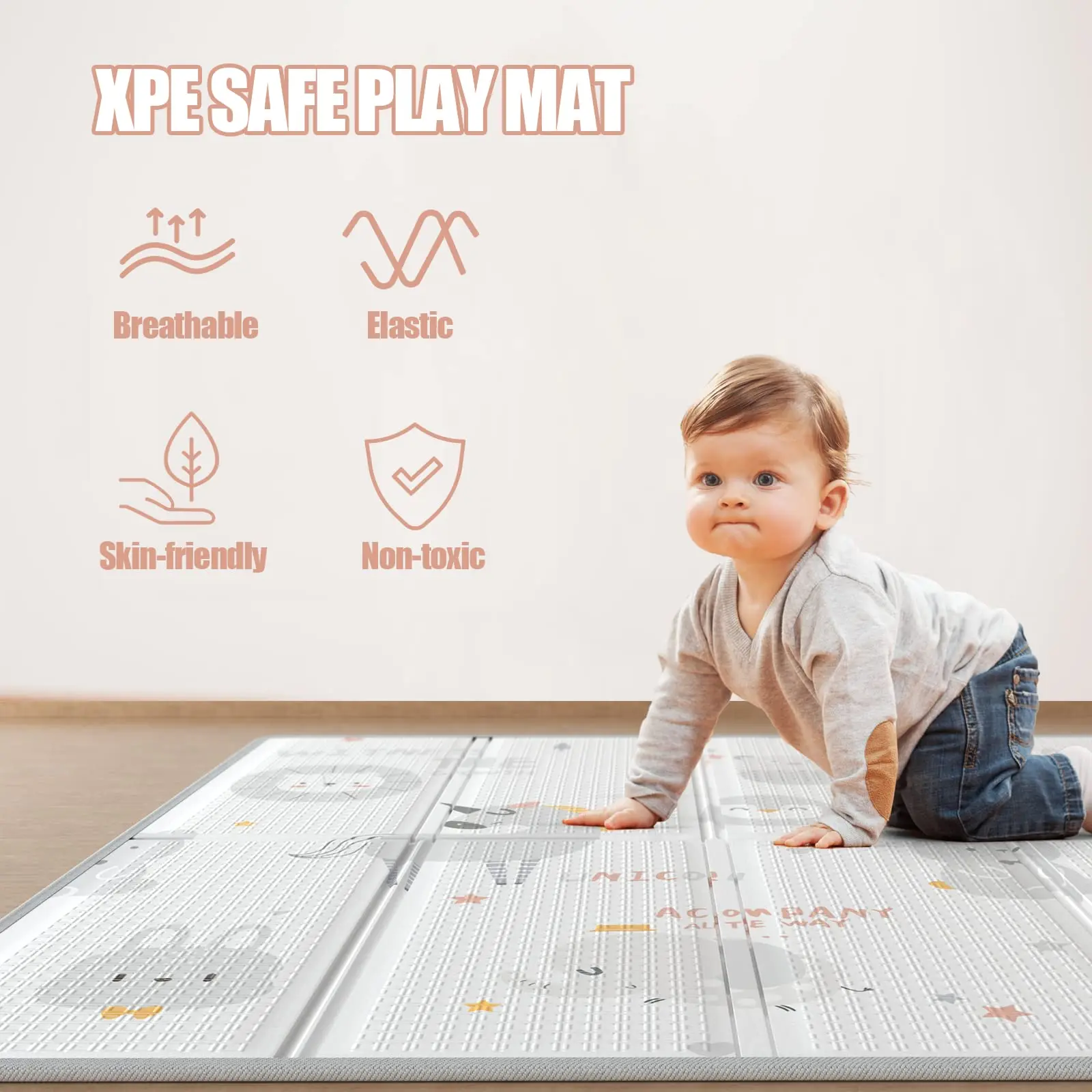 Foldable & Reversable Large  Waterproof Foam Baby Activity Tummy Time Foam XPE  Mat baby play mat with piping