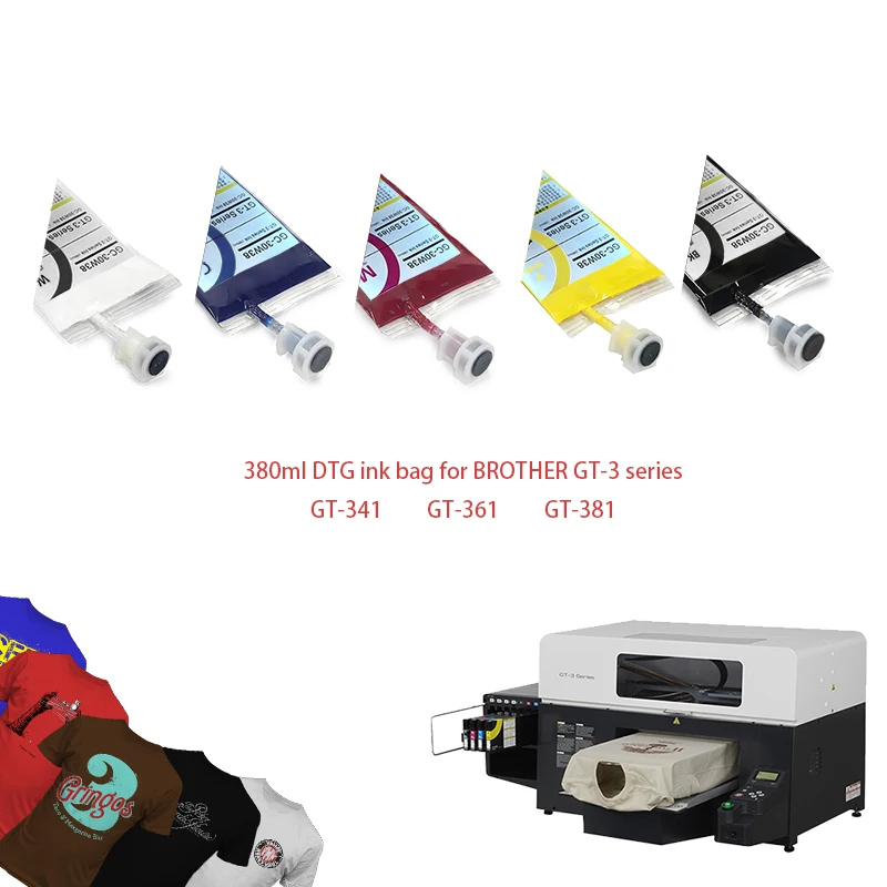Xcellent High quality 380ml 5 Colors bag ink GT3 GT-38 GT-341GT-361 DTG Textile Ink For Brother DTG Printer
