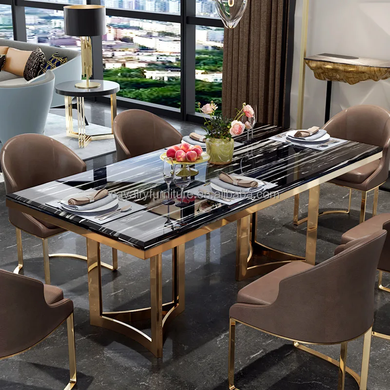 2021 hot selling modern marble tables stainless steel dining tables For Hotel home living furniture