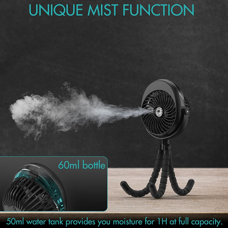 JMKSmart New Product  Portable 2500mAh USB Mist Spray Fan Mini Octopus Baby  Stroller Fan For Kids Bedroom