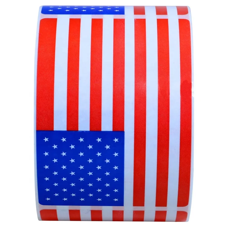 Hybsk America USA Flag Labels Red White Blue 2 x 3 Inch Squares 300 Adhesive Stickers