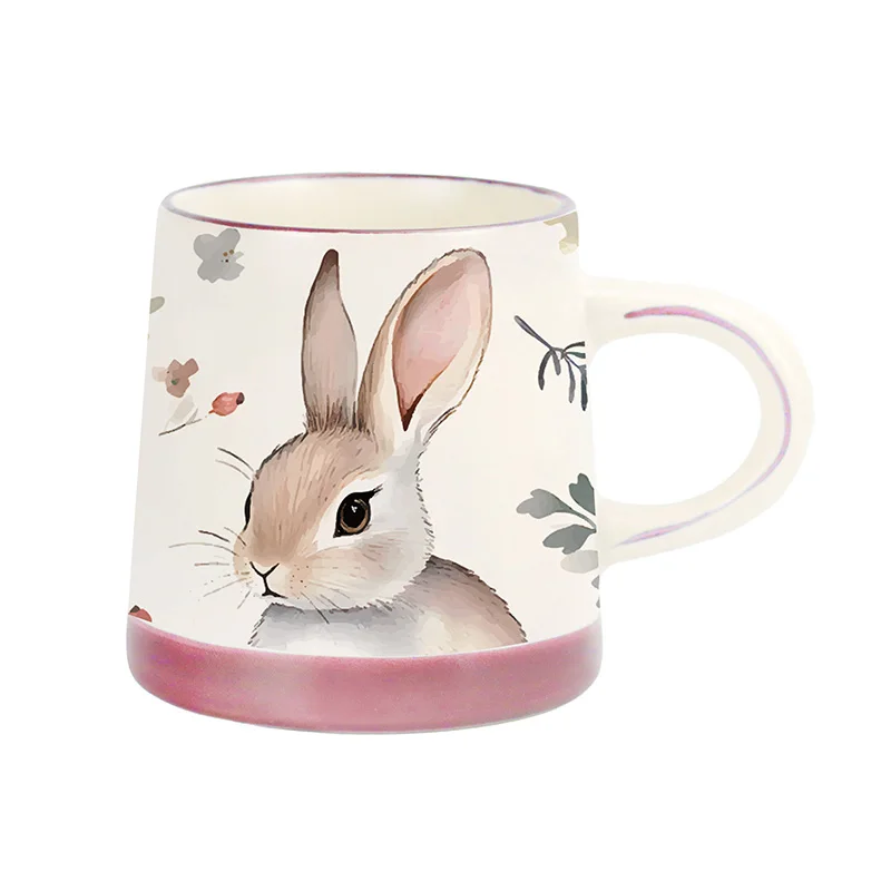 Ceramic Mug Coffee Cup Breakfast Mugs Cartoon Aesthetic Cute Rabbit Pattern Cartoon Ceramic Mug Easter bunny coffee cup