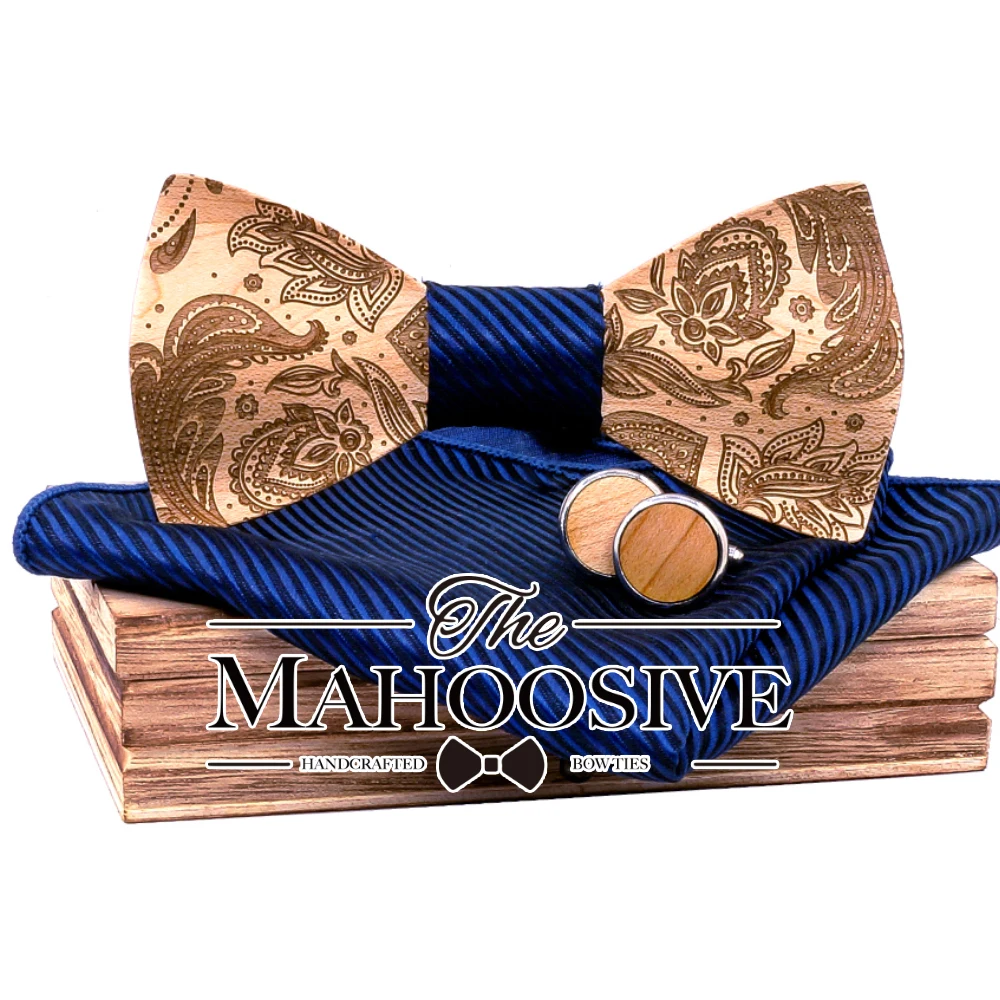 Light Blue 3D Paisley Wooden Bow Ties for Men Wood tie Gentleman Bow Ties Handmade Butterfly Wedding Party Gift for men T262