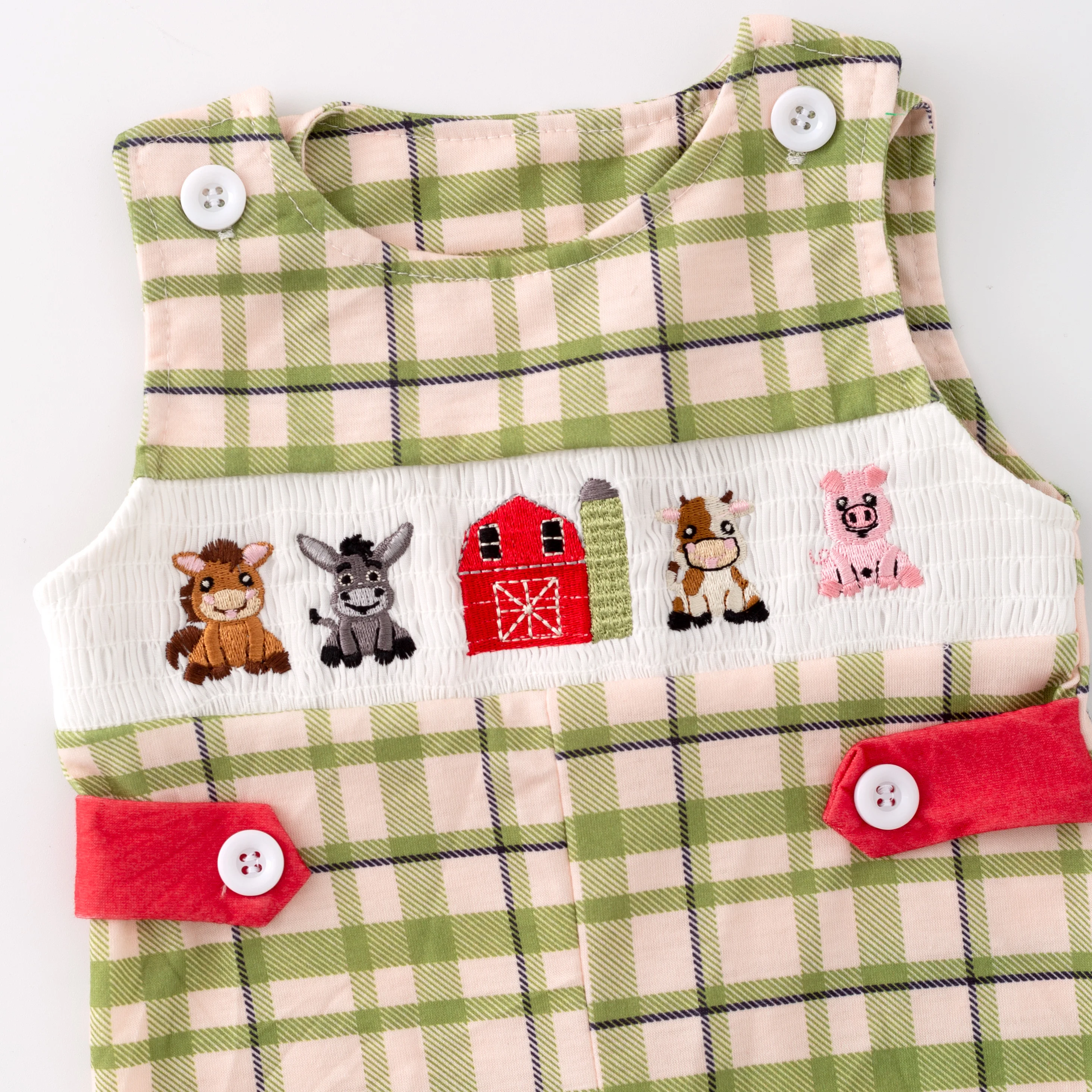 Kids Smocked Clothing Infant Baby Toddler Girls Boys Sibling Matching Clothes Fall Farm Embroidered Plaid Dress Outfit Romper