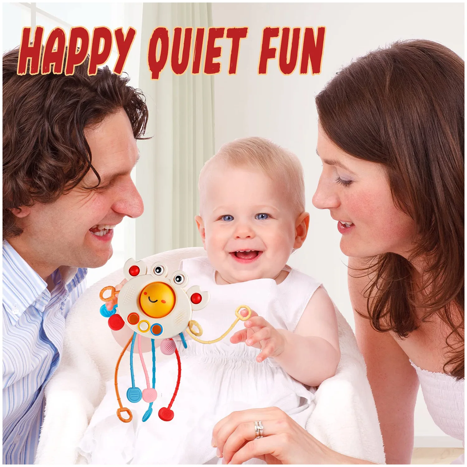 2024 New Cute Crab Baby Sensory Pull String Rope Toy Silicone Drawstring Montessori Sensory Toys Baby Soothing Toys