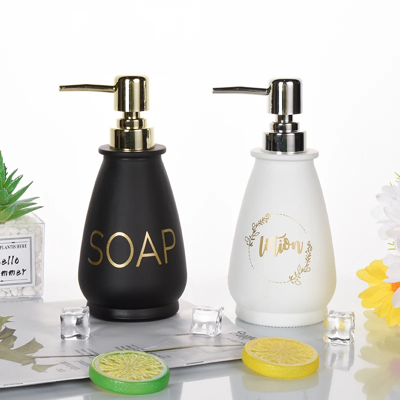 Ru Star Glass Lotion Soap Dispenser Bottle Bowling Shape 350ml Glass Dispenser Lotion Pump Bottle With Pump