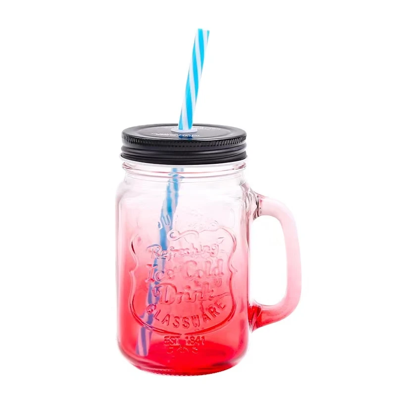 high quality colorful glass mason jar with handles wholesale mason jar with straw