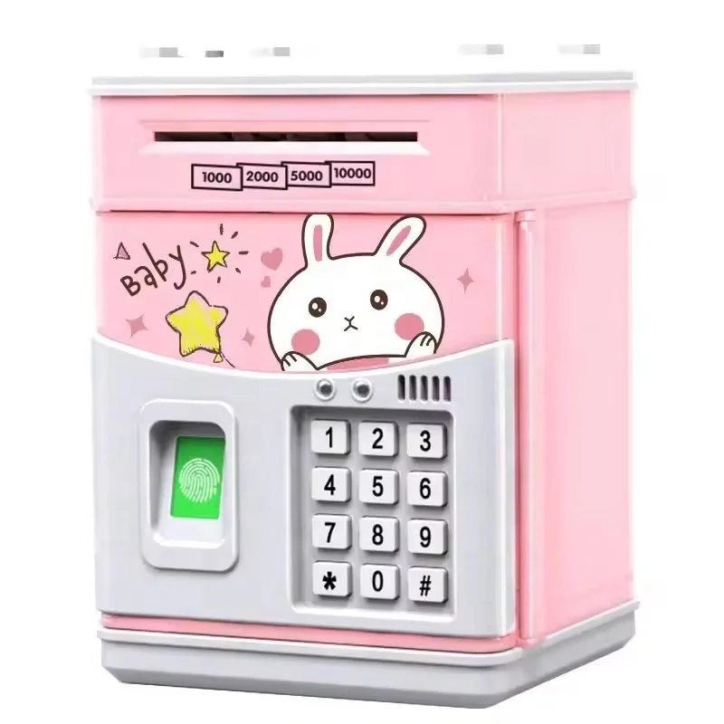 Simulate Playing House Automatic Money Rolling ATM Password Box Savings Jar Home Decor Gift Toy Fingerprint Unlock Battery Model