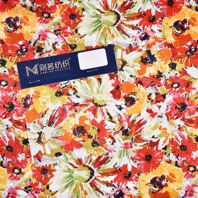 Viscose Allover Oil painint Daisy Flower Hawaii Printing Service Custom Shiny Rayon/Viscose Fabric