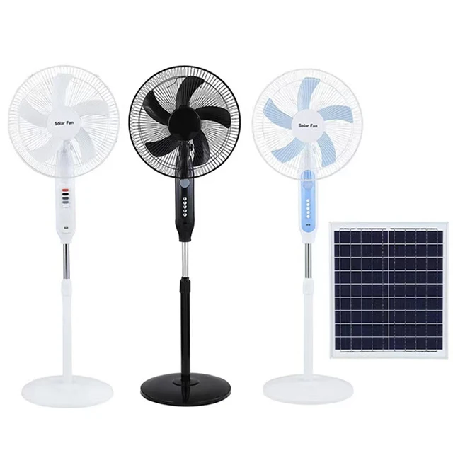 AC/DC Operation Metal Grill 12 Inches 3 Blades Home Fans Rechargeable Electric Fan with solar panel