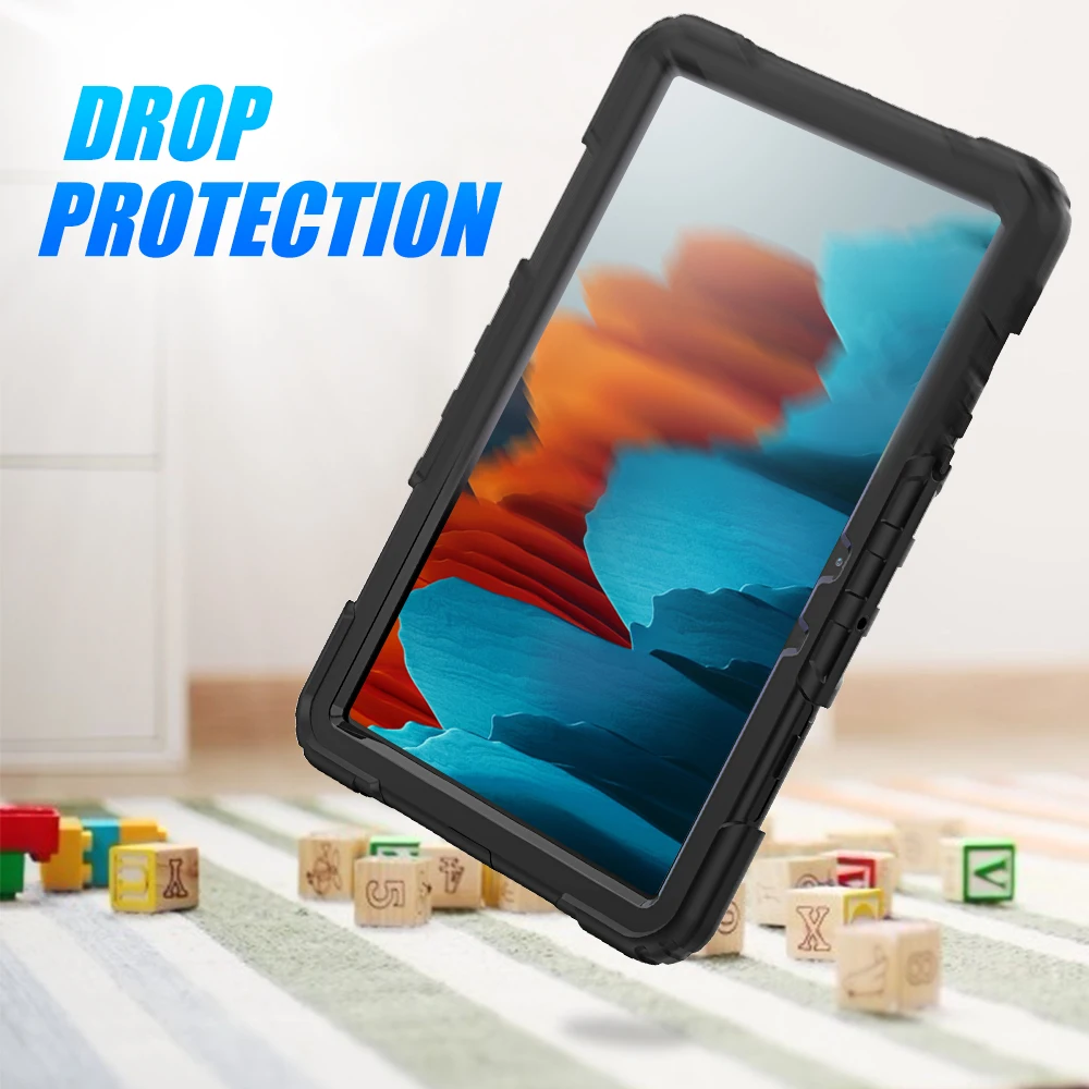  Вращающийся на 360 градусов экологичный противоударный защитный чехол с ремешком и подставкой силиконовый для планшета Samsung Galaxy Tab S7 T870 T875