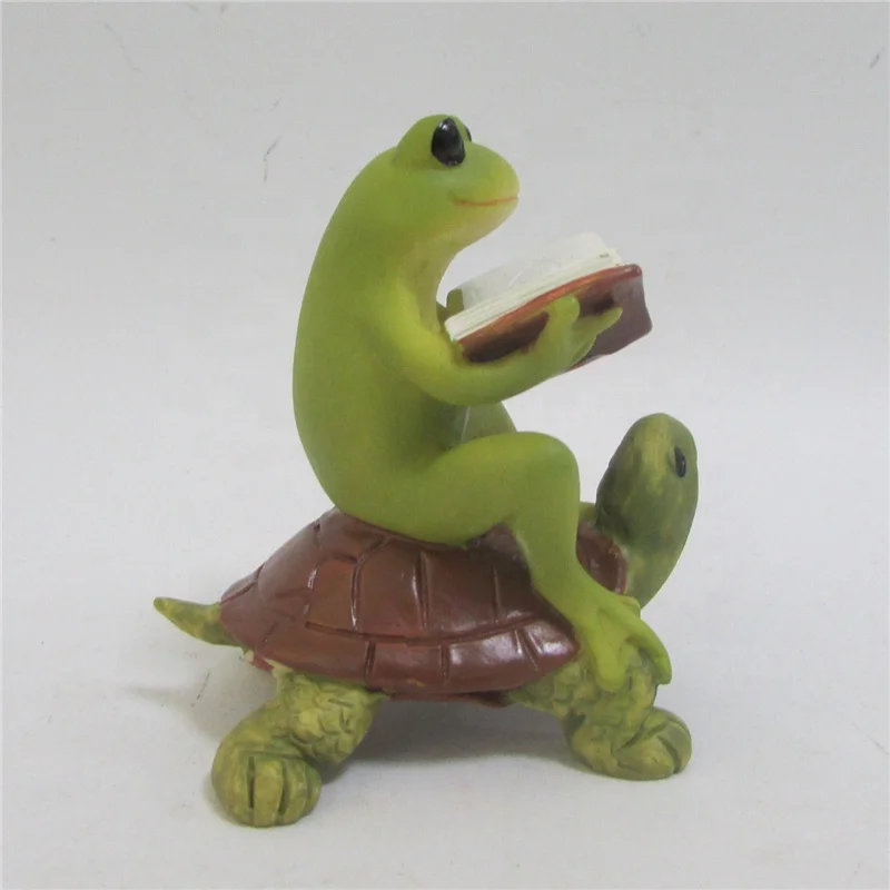 Z11165A Resin Mini Garden Decoration Frogs With Tortoise Statue Realism Animal Figurine