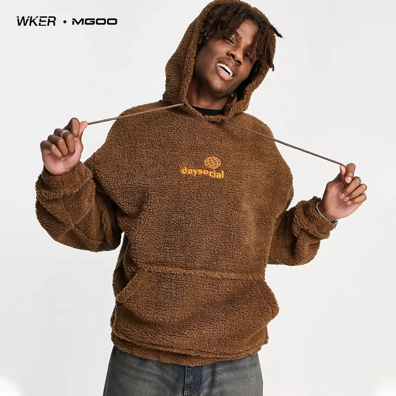 WKER Толстовка большого размера Тедди Борг с большой спиной логотип цвет поп вышивка коричневые толстовки