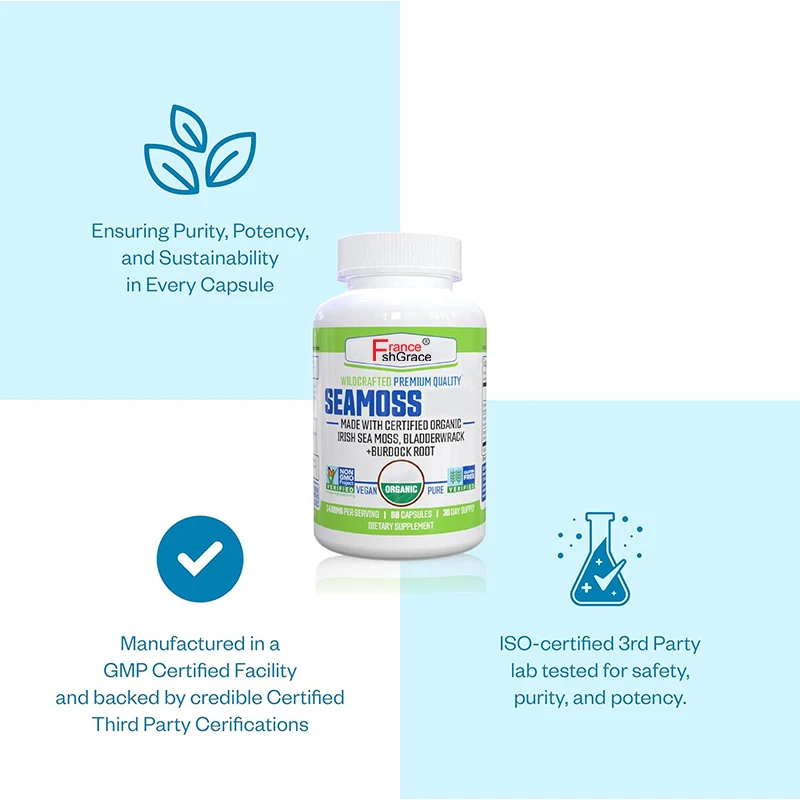 Organic Wildcrafted Seamoss, Bladderwrack & Burdock Root, Supplement for Immunity Capsules