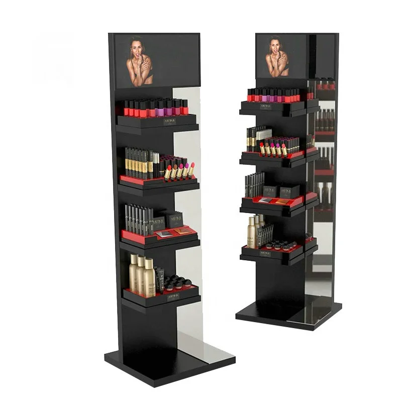 Custom Made Colored Printed OEM  Makeup Stand Cosmetics Floor Cardboard Display Stand