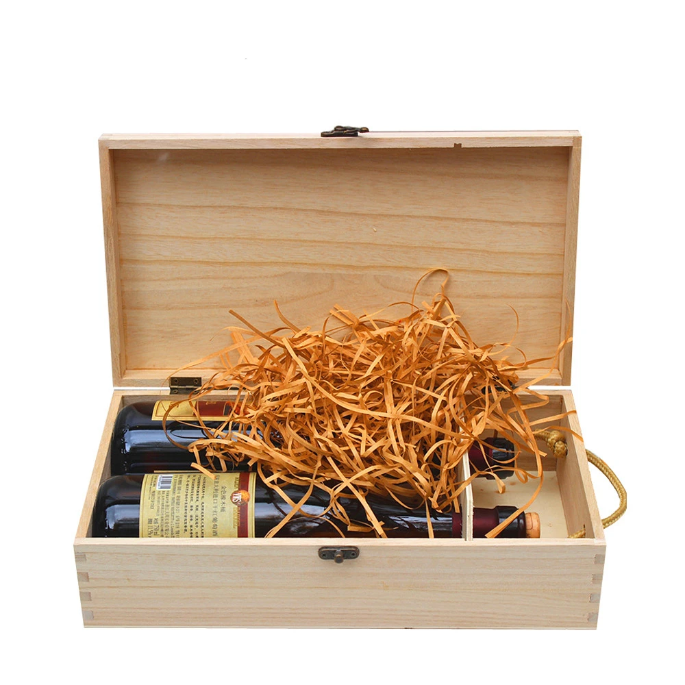 2 Bottles Paulownia Wood Gift Boxes Packaging for Liquor Wine and Champagne