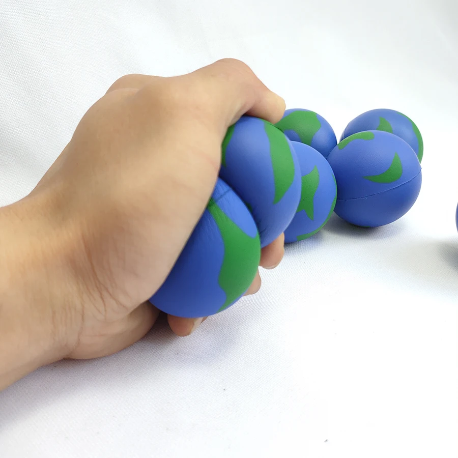 Top grade best sell wholesale PU soft foam stress ball globe blue color stress ball