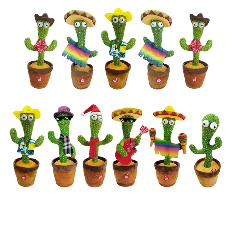 New Arrival Custom Hot Sale USB Charging Cute Stuffed Flowerpot Dancing Talking Cactus Plush Toy for Children