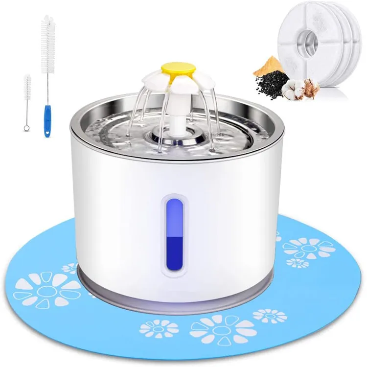 Automatic Cat Water Fountain Stainless Steel 2.4L Cat Fountain LED Light Dog Smart Drinking Fountain