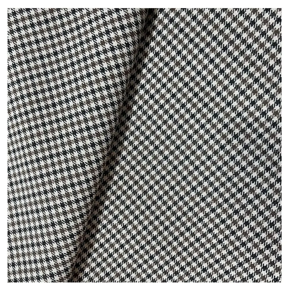High quality and hot selling 200gsm 76%Rayon 21%T 3%SP TR Twill stretch Houndstooth fabric for suit uniform trousers overcoat