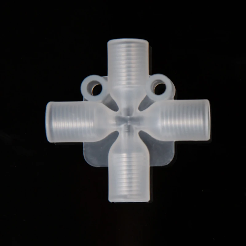 PP/PTFE Plastic Cross Adapters 1/4-28UNF Flat Bottom Female Thread Safe Mounting Holes Liquid Distribution and Collection