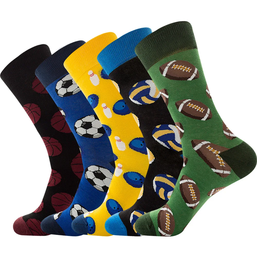 Personalized Creative Sports Fans Football Soccer Baseball Bowling Volleyball Rugby New Men Cotton Gaming Ball Funny Happy Socks