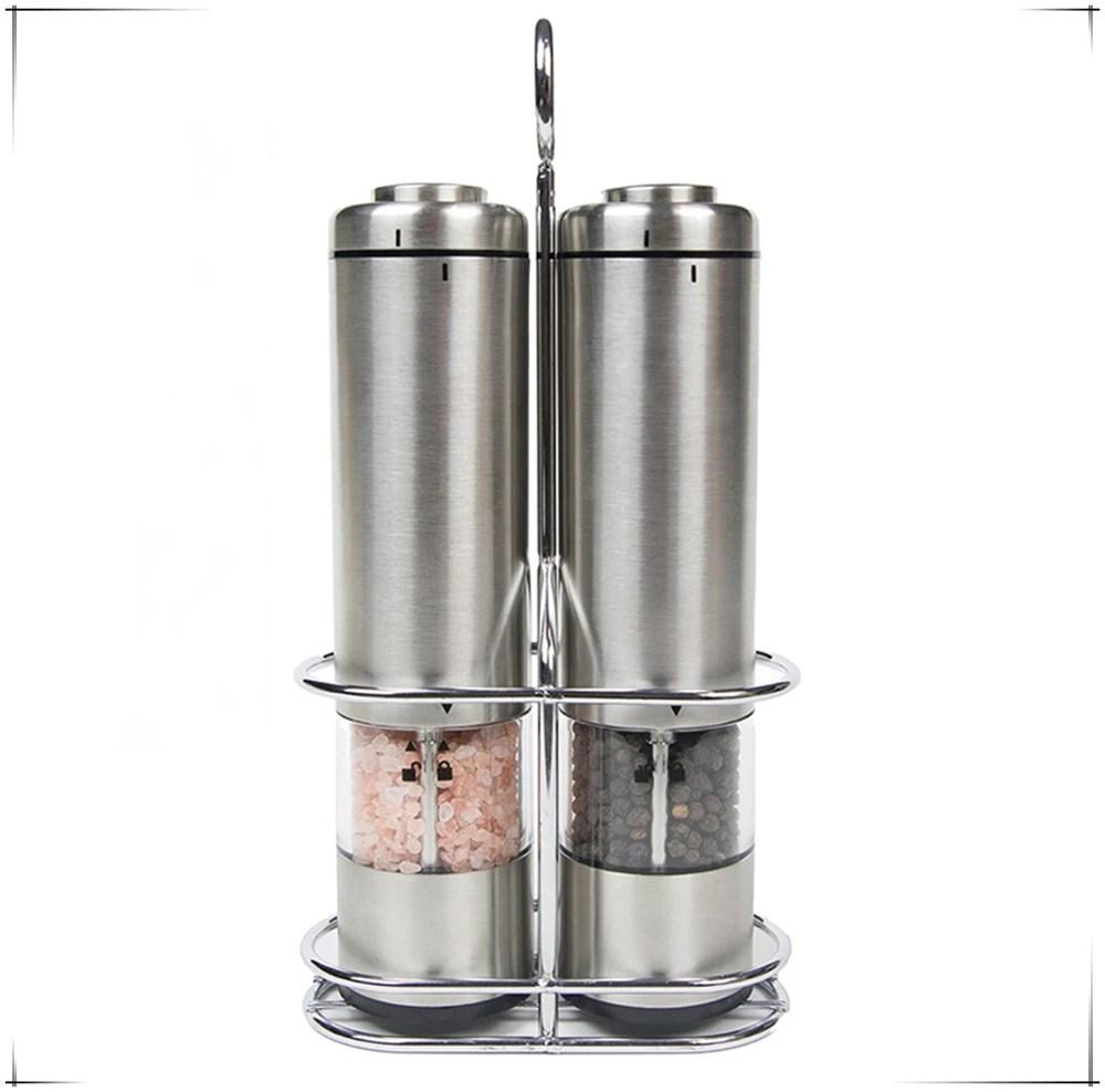 Electric Kitchen Stainless Steel Adjustable Coarseness Salt and Pepper Mill Set with Light